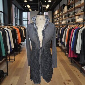 Yest Size 6 Gray Long Tie Front Wired Double Collar Cardigan Sweater